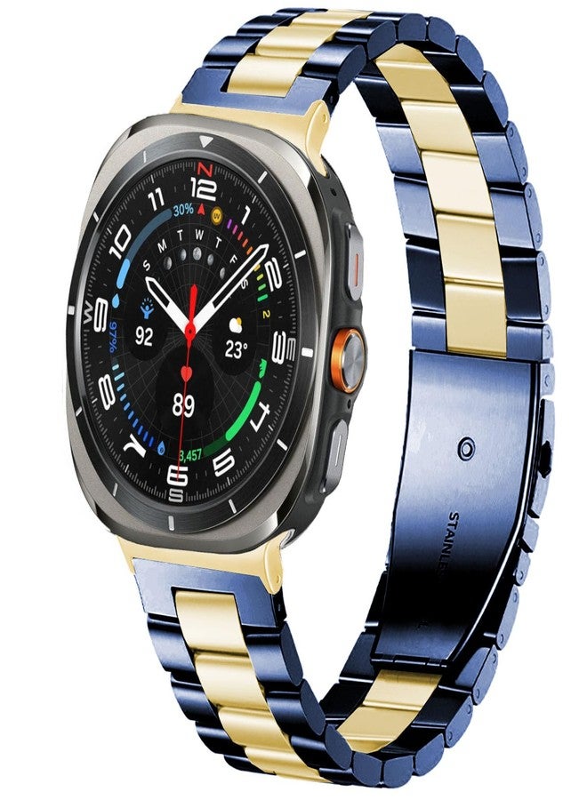 DEALELE Starp Compatible with Samsung Galaxy Watch Ultra 47mm (2025/2024), No Gap Stainless Steel Metal Replacement Bands for Galaxy Watch Ultra 2/7 Ultra 47mm Women Men, Blue-gold - Image 1