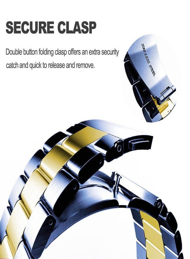 DEALELE Starp Compatible with Samsung Galaxy Watch Ultra 47mm (2025/2024), No Gap Stainless Steel Metal Replacement Bands for Galaxy Watch Ultra 2/7 Ultra 47mm Women Men, Blue-gold - Image 5
