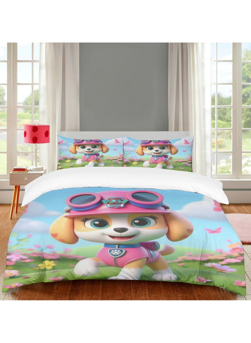 طقم ملاءة سرير من البوليستر الناعم من الألياف الدقيقة من باو باترول مكون من 3 قطع يتضمن غطاء لحاف وكيسي وسادة (غطاء لحاف مقاس 150 سم × 200 سم) - Image 1