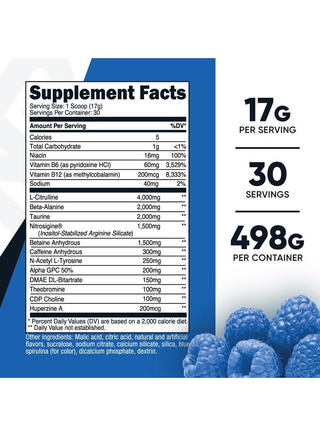 Nutricost Pre-X Xtreme Pre-Workout Powder Complex, Blue Raspberry, 30 Servings, Vegetarian, Non-GMO and Gluten Free - Image 2
