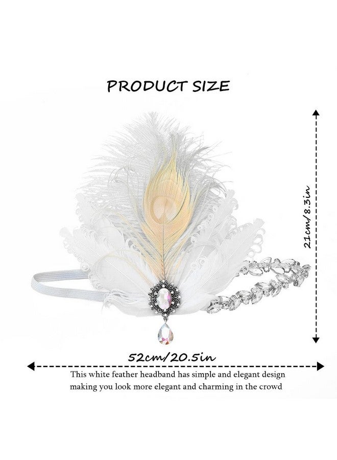 GENBREE Art Deco 1920S Flapper Headpiece Wedding Roaring 20S Great Feather Headband White Rhinestone Cocktail Prom Hair Accessories For Women And Girls  - Image 4