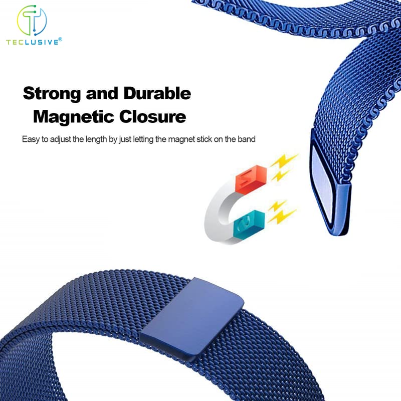 T TECLUSIVE Luxury Magnetic Loop Metal Chain Strap 19mm Compatible for Noise Colorfit Pro 2 / Oxy/Pulse/Beat and Boat Storm Watch | Precise Fit | Adjustable Magnetic Band 19mm Watch Band (Blue) - Image 2