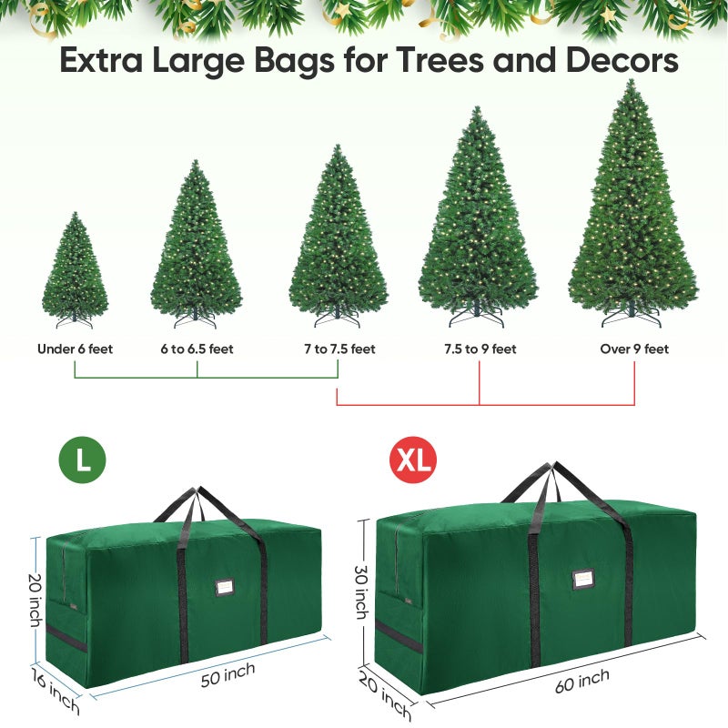BALEINE 7.5 ft Christmas Tree Storage Bag, Heavy Duty 900D Oxford Fabric with Reinforced Handles and Dual Zippers Wide Opening, Extra Large Storage Container (Green) - Image 4