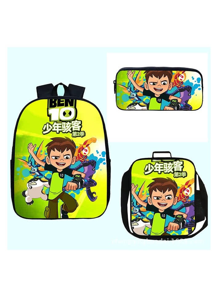 Hot-selling teenager hacke schoolbag ben10 primary and secondary school students backpacks saddle bag pen bag three-piece set new,2-pens bag