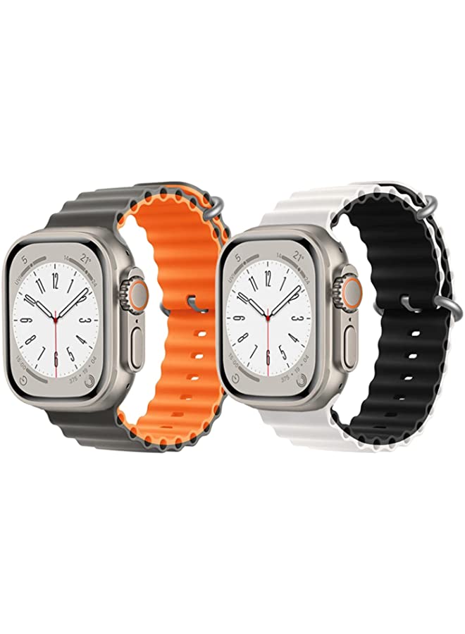 IAF Silicone Ocean Band Strap for Apple Watch Ultra 8 49mm Gray/Orange Double Side Strap with White/Black Double Side Strap Set of 2