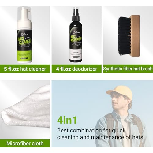 Calvana 4-in-1 Professional Hat Cleaning Kit, Quick-drying Cap Saver Cleaner, for Baseball Caps,Cowboy Hat, Felt Hat, Safe for Cotton, Wool, Polyester, 5oz Solution, Includes Towel and Brush - Image 2
