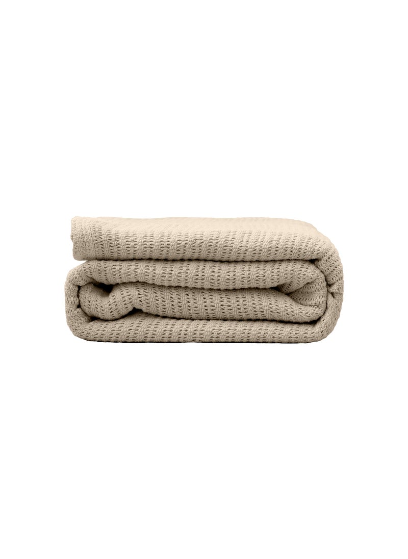 GOODNIGHT Premium Organic Cotton Hypoallergenic Soft Warm and Cozy Breathable Thermal Blanket 180 X 240 for All Seasons Beige  - Image 1