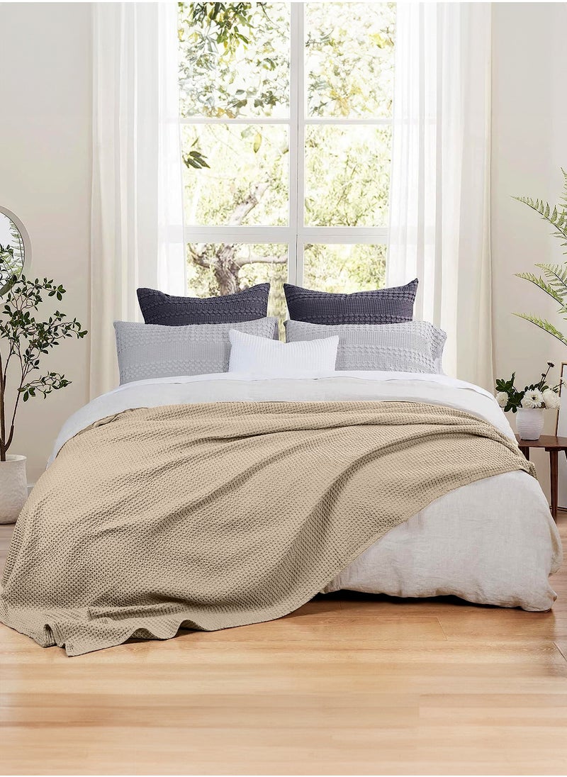 GOODNIGHT Premium Organic Cotton Hypoallergenic Soft Warm and Cozy Breathable Thermal Blanket 180 X 240 for All Seasons Beige  - Image 2