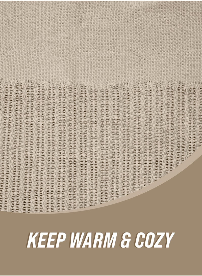 GOODNIGHT Premium Organic Cotton Hypoallergenic Soft Warm and Cozy Breathable Thermal Blanket 180 X 240 for All Seasons Beige  - Image 4