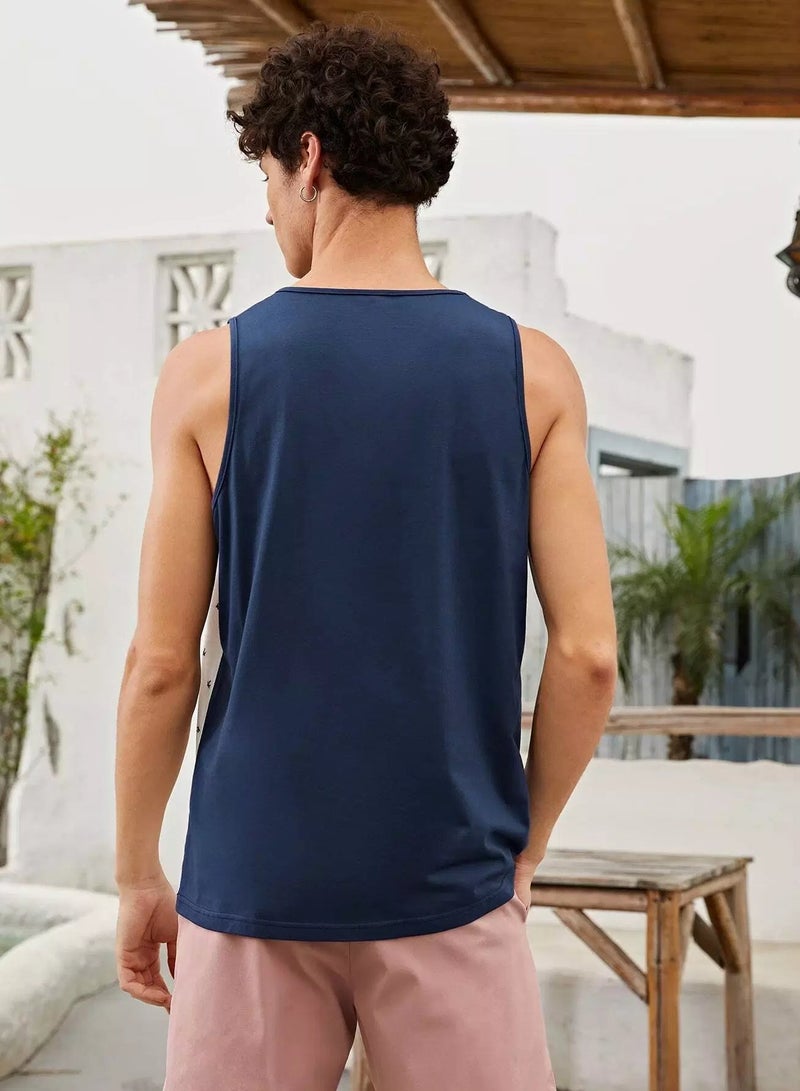 Men Graphic Print Pocket Patched Colorblock Tank Top - Image 1