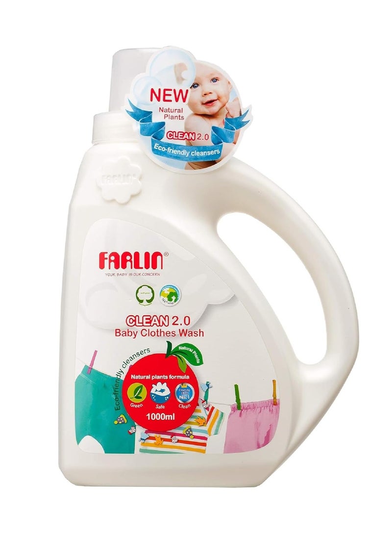 FARLIN Baby Clothes Wash CLEAN 2.0 – Natural Plants Formula, Eco-Friendly Cleanser, Safe for Baby’s Skin, 1000ml
