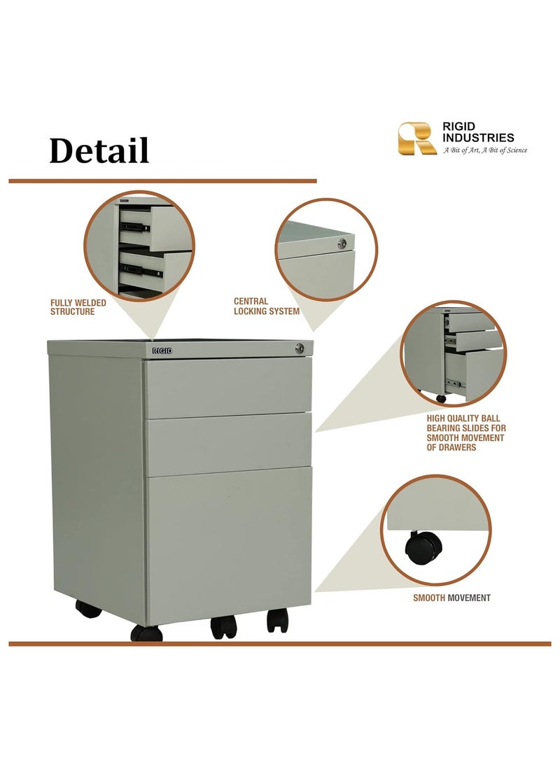 RIGID - RIGID Steel Mobile Pedestal 2 Box Drawers & one file drawer pedestal Unit Modern & Sleek Office Furniture (Grey) - Image 1