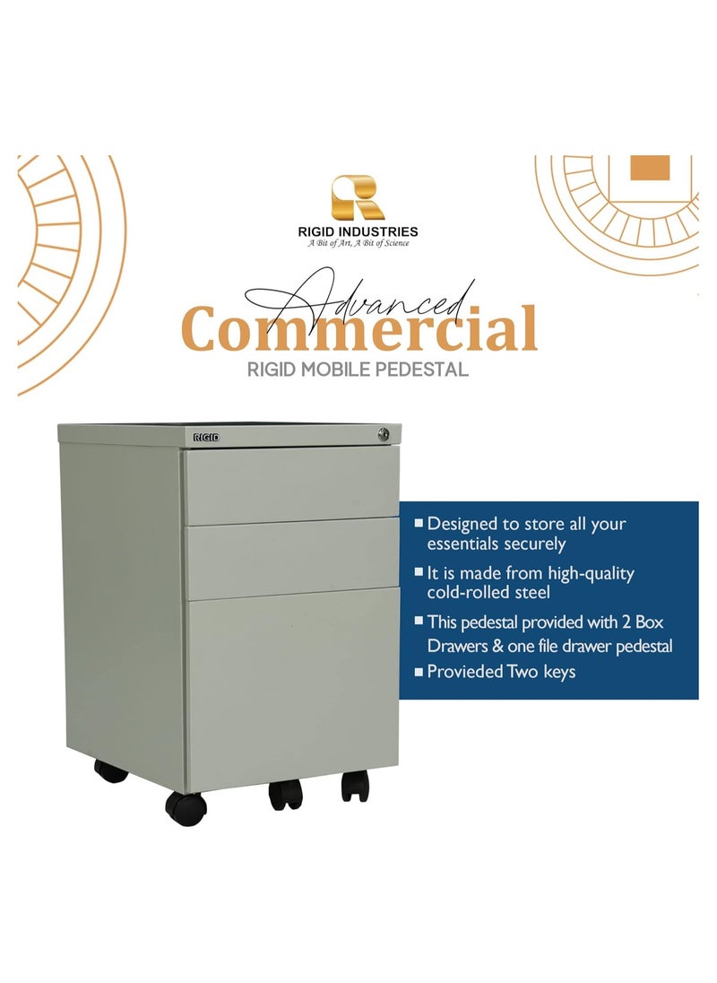 RIGID - RIGID Steel Mobile Pedestal 2 Box Drawers & one file drawer pedestal Unit Modern & Sleek Office Furniture (Grey) - Image 1