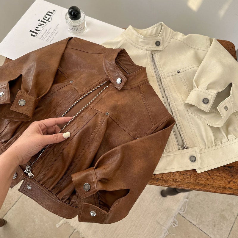 Children'S Coat Baby Boys And Girls All-Match Color Leather Jacket Short Style Leather Jacket - Image 2