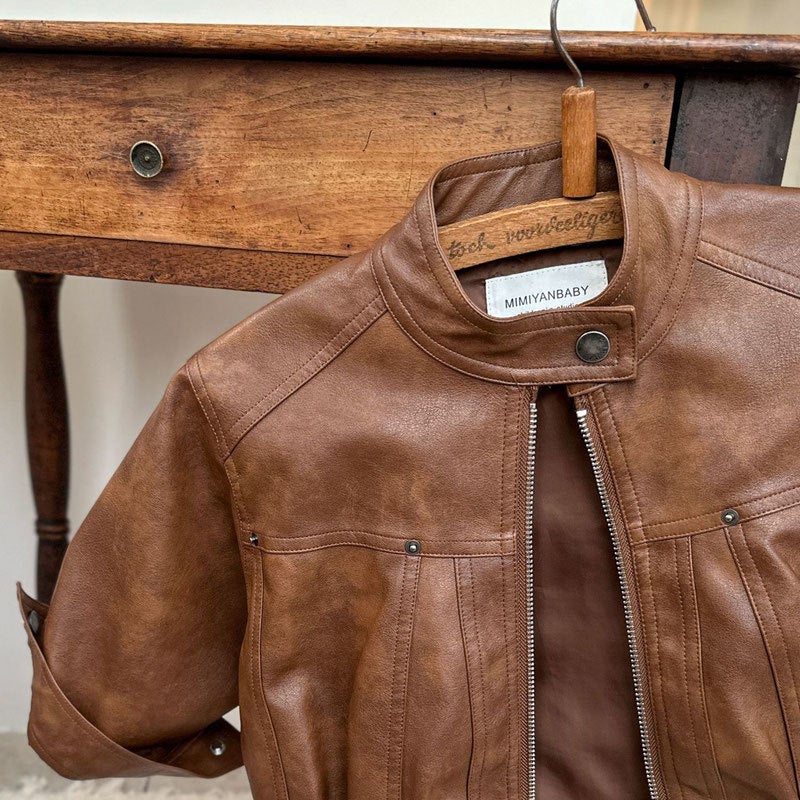 Children'S Coat Baby Boys And Girls All-Match Color Leather Jacket Short Style Leather Jacket - Image 1