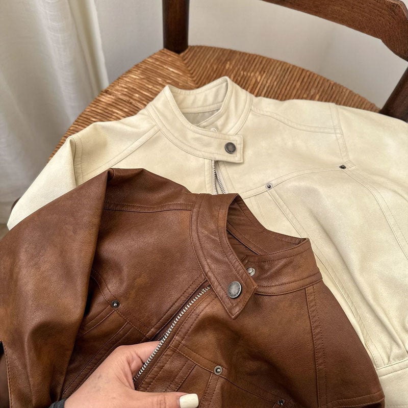 Children'S Coat Baby Boys And Girls All-Match Color Leather Jacket Short Style Leather Jacket - Image 3