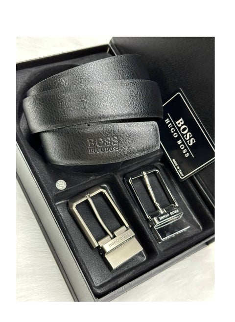 Hugo Boss Leather Belt Set with Dual Prong Buckles