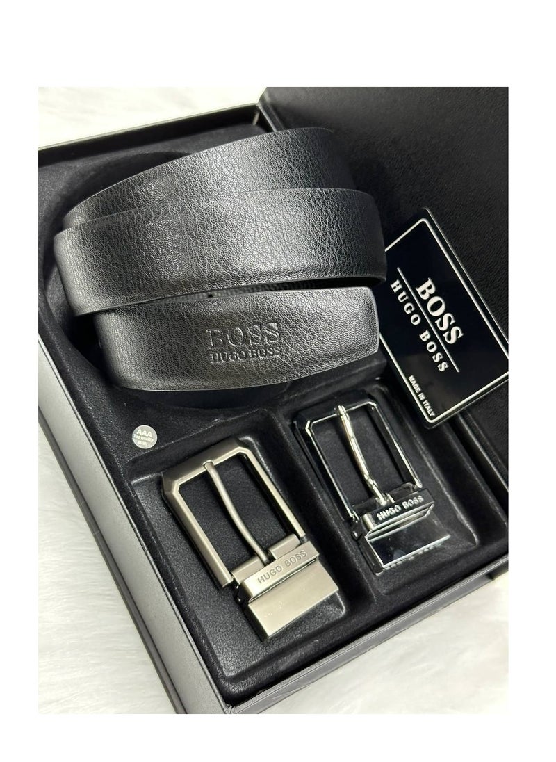 Hugo Boss Leather Belt Set with Dual Prong Buckles