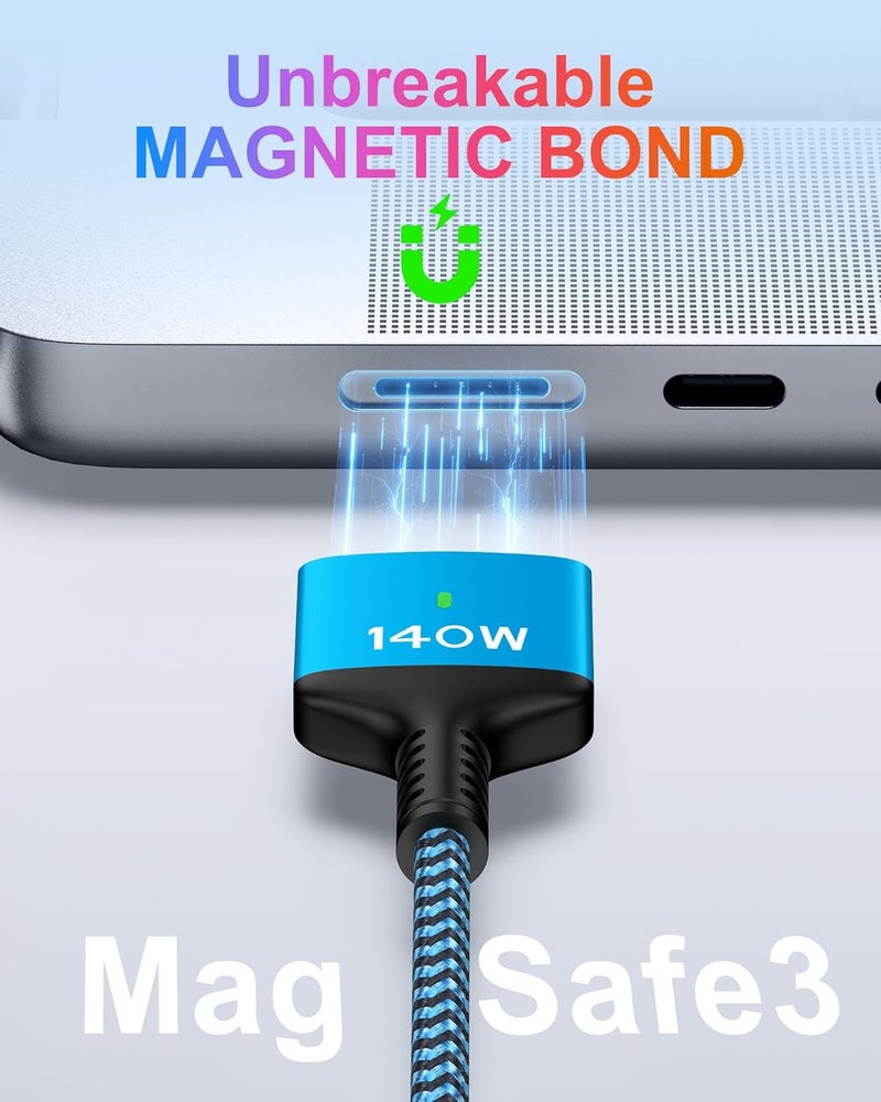كابل USB-C إلى Magnetic 3 بطول 6 أقدام، 140 واط كابل شاحن MacBook Air السريع Apple MagSafe 3 Cable لجهاز MacBook Air مقاس 15 بوصة/13 بوصة M4 2025، M3 2024، M2 2023، Mac Book Pro مقاس 16 بوصة/14 بوصة M4 2024، M2 2023، M1 2021. - Image 4