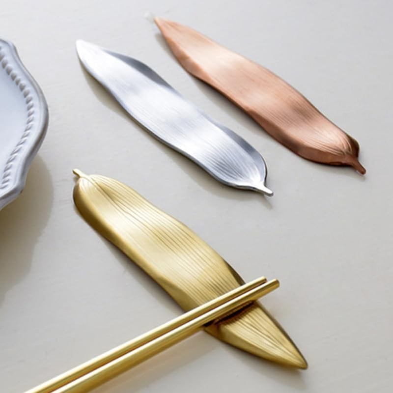 NUOBESTY Stainless Steel Chopstick Stand - Unique Leaf Shaped Cutlery Rest for Forks Spoons and Chopsticks - Elegant Kitchen Table Decor - Image 4