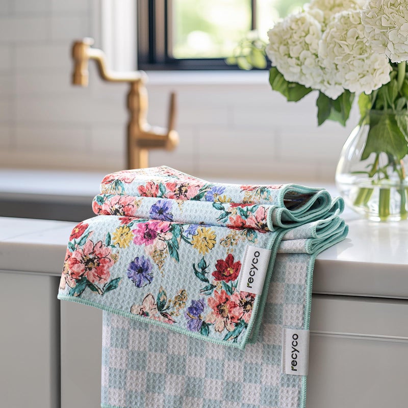 RECYCO Waffle Kitchen Towel Set of 2 - Quick Dry Microfiber Sustainable Dish Towels - Absorbent Reusable Cleaning Tea Towels - Lightweight Hand Towels,16â€x 28â€, Cuckoo Checker - Image 1