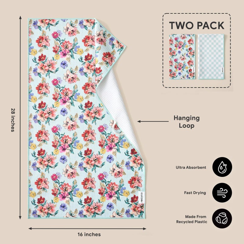 RECYCO Waffle Kitchen Towel Set of 2 - Quick Dry Microfiber Sustainable Dish Towels - Absorbent Reusable Cleaning Tea Towels - Lightweight Hand Towels,16â€x 28â€, Cuckoo Checker - Image 2