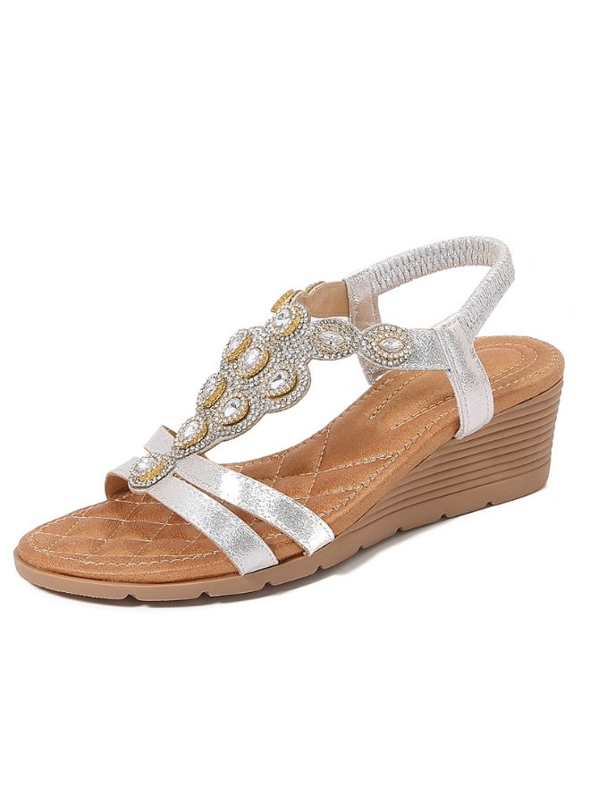 NIBEMINENT Women's Shoes Summer  Bohemia Wedge Women Sandals Rhinestone Woman  Vintage Women Shoes  - Image 1