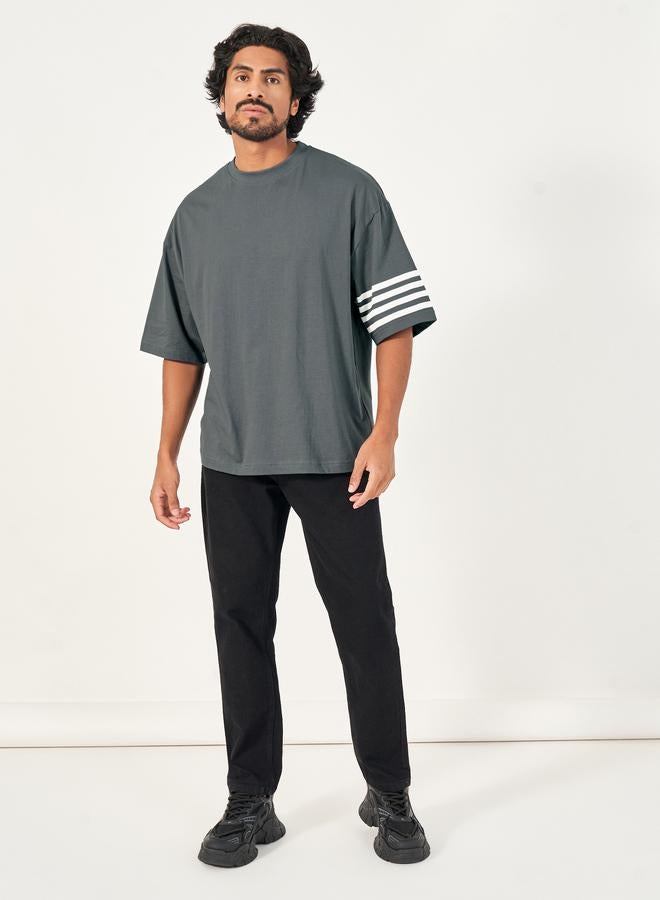 Styli Styli Striped Sleeve Boxy Fit Compact Jersey T-Shirt  - Image 2