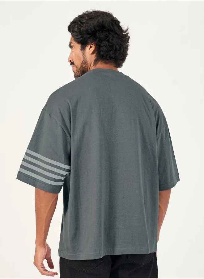 Styli Striped Sleeve Boxy Fit Compact Jersey T-Shirt