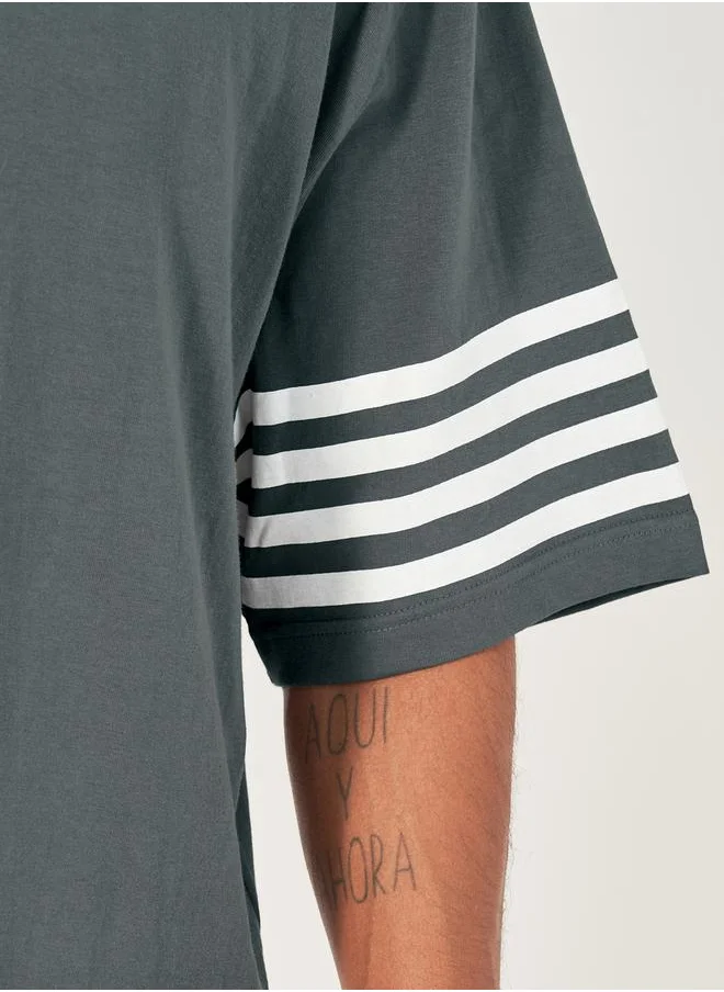 Styli Striped Sleeve Boxy Fit Compact Jersey T-Shirt