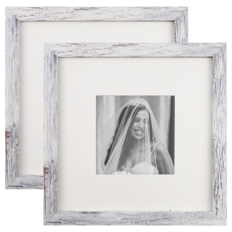 TOFOREVO Picture Frames 8x8 Set of 2 Distressed White Wood Grain Photo Frame for Gallery Wall Mounting or Tabletop Display - Image 1