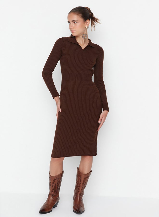 trendyol Brown Midi Knitwear Polo Neck Dress TWOAW22EL1376 - Image 3