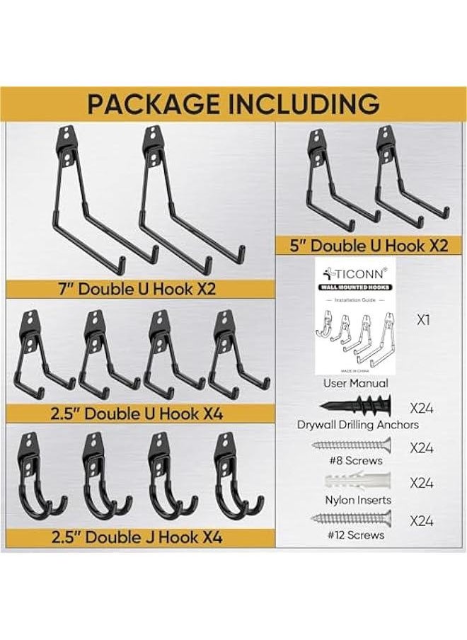 HOOKOR Durku 12 Pack Garage Hooks Heavy Duty,Utility Steel Garage Storage Hooks,Wall Mount Garage Hanger&Organizer for Organizing Power Tools,Ladders,Bulk Items,Bikes,Ropes and More Equipment (Orange)  - Image 2