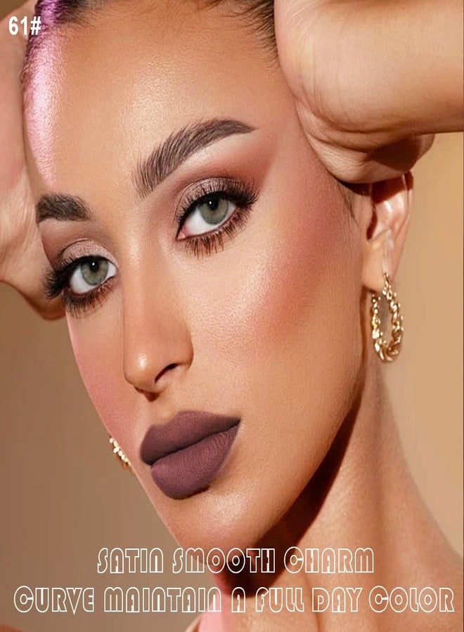 AMY'S DIARY 2Pcs Mocha Nude Matte Lip Liner and Lipstick Makeup Set, light brown Lip Stain Lip Gloss Matt Liquid Lipstick 24H Long Lasting lapiz labiales mate 24 horas originales larga duracion (61#) - Image 2