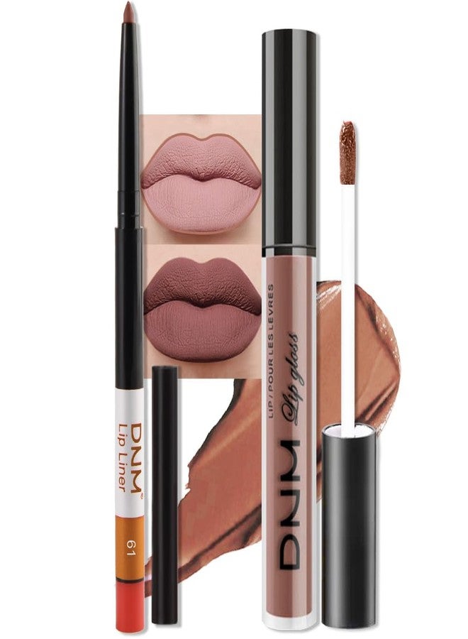 AMY'S DIARY 2Pcs Mocha Nude Matte Lip Liner and Lipstick Makeup Set, light brown Lip Stain Lip Gloss Matt Liquid Lipstick 24H Long Lasting lapiz labiales mate 24 horas originales larga duracion (61#) - Image 1