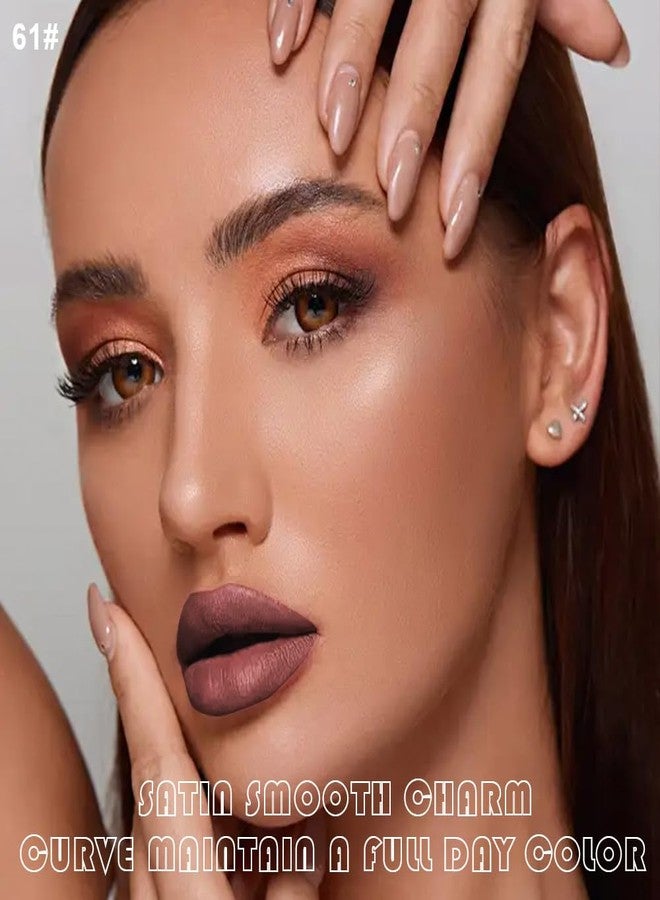 AMY'S DIARY 2Pcs Mocha Nude Matte Lip Liner and Lipstick Makeup Set, light brown Lip Stain Lip Gloss Matt Liquid Lipstick 24H Long Lasting lapiz labiales mate 24 horas originales larga duracion (61#) - Image 3