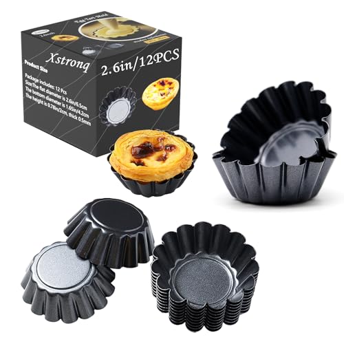 Xstronq Egg Tart Molds 12PCS Tart Pan 2.6inch, Mini Carbon Steel Non Stick Tart Pans, Tart Molds For Baking (2.6 inch) - Image 1