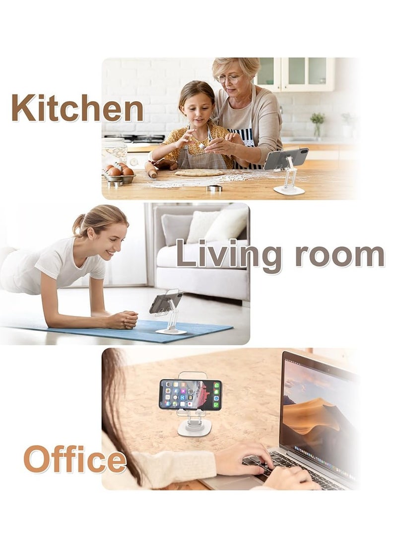 Excefore Phone Stand, Acrylic Desk Holder with 360-Degree Rotation, Sturdy Metal Base, Aluminum Alloy Arm, Compatible for iPhone Holder for Desk Cute Home Office Desk Decor Accessories for Women Vanity - Image 4