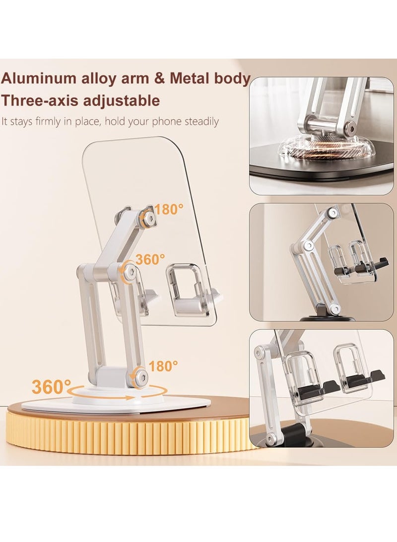 Excefore Phone Stand, Acrylic Desk Holder with 360-Degree Rotation, Sturdy Metal Base, Aluminum Alloy Arm, Compatible for iPhone Holder for Desk Cute Home Office Desk Decor Accessories for Women Vanity - Image 2