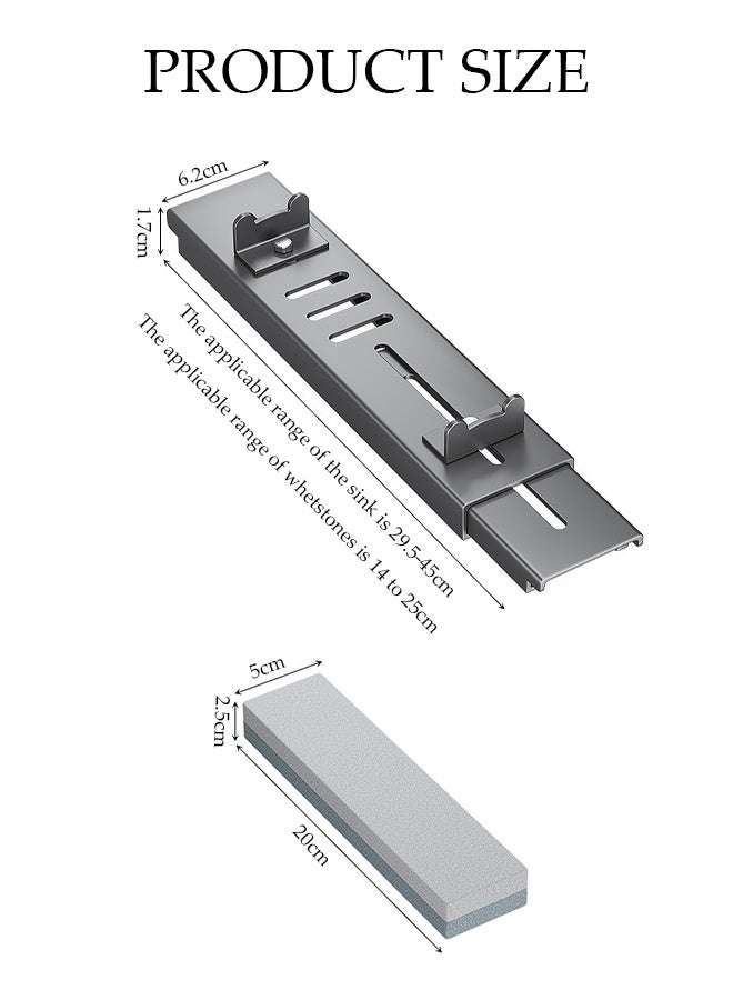 DUNISO Carbon Steel Sharpening Stand and Sharpening Stone Set, Adjustable for Expansion and Contraction,Anti Slip, Rust Proof, Thickened and Fixed，Suitable for Most Household Sinks Kitchens，Black - Image 2