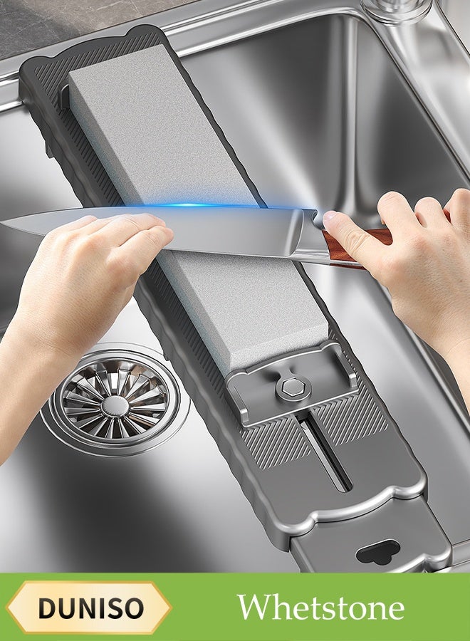 DUNISO Carbon Steel Sharpening Stand and Sharpening Stone Set, Adjustable for Expansion and Contraction,Anti Slip, Rust Proof, Thickened and Fixed，Suitable for Most Household Sinks Kitchens，Black - Image 1