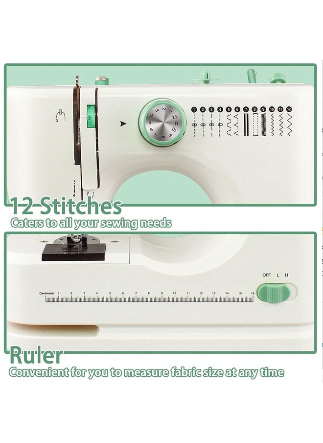 Joshberg Sewing Machine for Beginners,Portable Sewing Machine with 12 Built-in Stitches,2 Speed(High-Low Speeds)-White Green  - Image 2