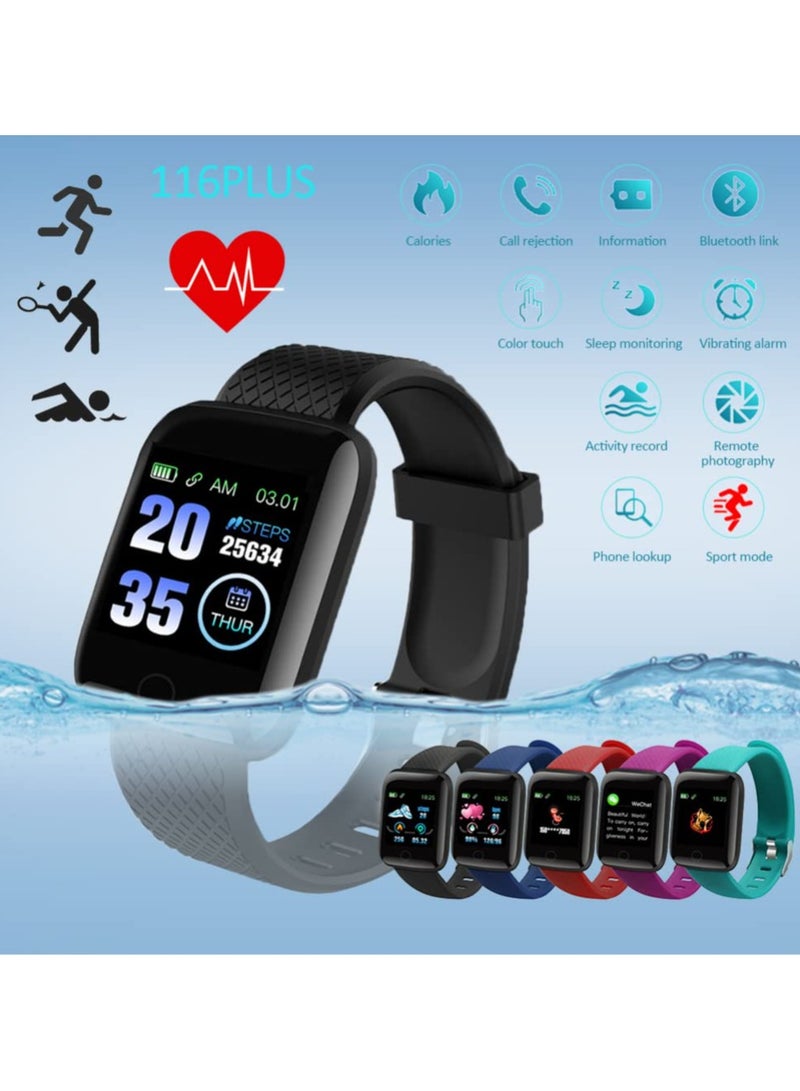 SANMUGEED 116 Plus Smart Bracelet Watch 1.3 Inch,Heart Rate Blood Pressure Monitoring Track Movement IP67 Waterproof,Color Screen Smart Bracelet USB Direct Charge for Android & iOS - Image 4
