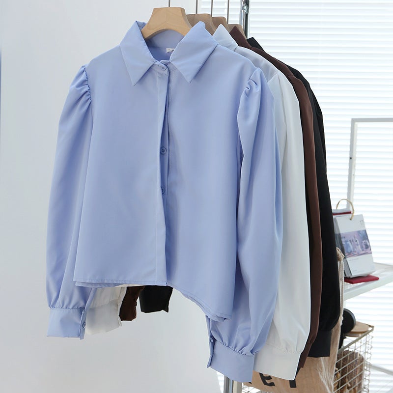 South Korea Dongdaemun 2024 Spring French Temperament Lar Loose Design Niche Puff Sleeve Shirt Womens Top brown - Image 5