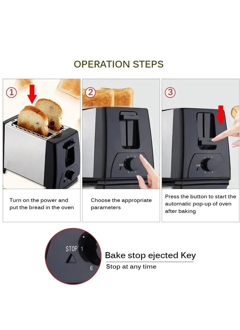 Generic 2 Slice Toaster with Adjustable Browning Control knob, Stop Function & Removable Crumb Tray Breakfast Maker Stainless Steel Bread Toaster  - Image 4