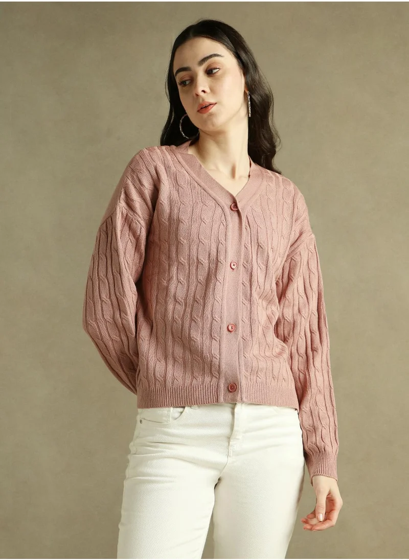 Dennis Lingo Women's Pink 100% Acrylic Solid Regular Fit Sweater