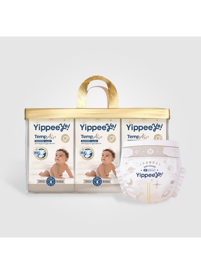 Yippeeyo TempAir Baby Diapers | Size 4 for 9–14 kg | 6 packs x 7 diapers (42 ct Total) | Ultra-Soft & Breathable | 12-Hour Dryness | Individually Wrapped - Image 1