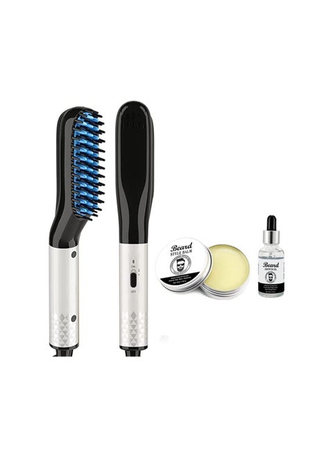 Beard Straightener with Beard Cream, Upgraded 3 in 1 Hair Straightener Brush Beard Straightening Comb, Smart anti-scalding technology, 360° Rotation Swivel Chord, Dual Heat Settings