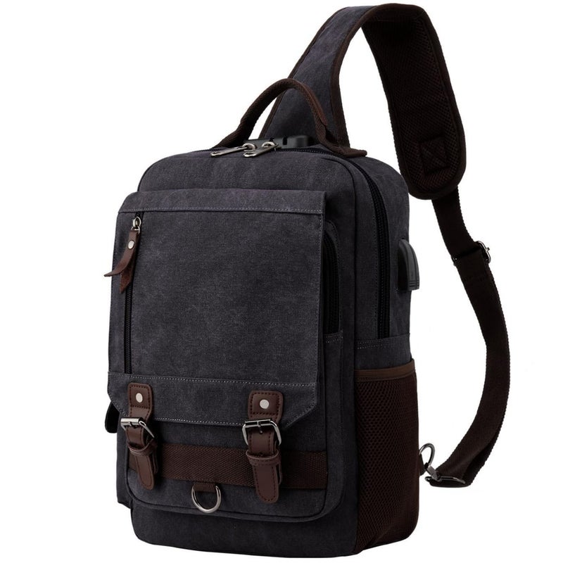 Leaper Retro Crossbody Bag Sling Bag Canvas Messenger Bag for Men Women Shoulder Bag Crossbody Handbags Satchel Black, XL - Image 1