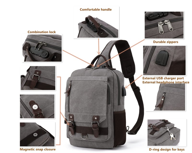 Leaper Retro Crossbody Bag Sling Bag Canvas Messenger Bag for Men Women Shoulder Bag Crossbody Handbags Satchel Black, XL - Image 3